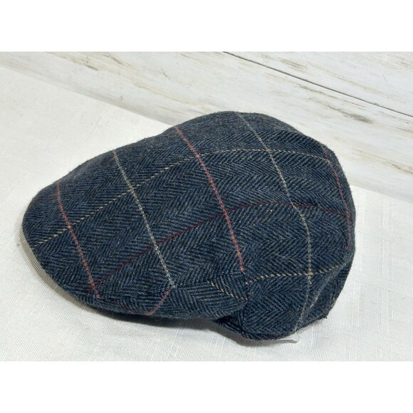 EUC! THE QUIET MAN Cap Collection LARGE Mens Blue Wool Blend Herringbone Plaid